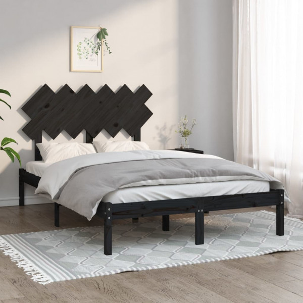 Estrutura de cama dupla de madeira maciça preta 135x190 cm D