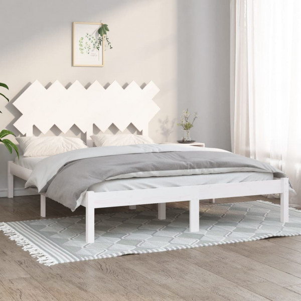 Estructura de cama doble madera maciza blanca 140x190 cm D