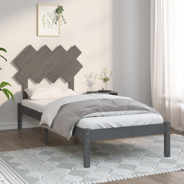 Estructura de cama de madera maciza gris 90x190 cm D