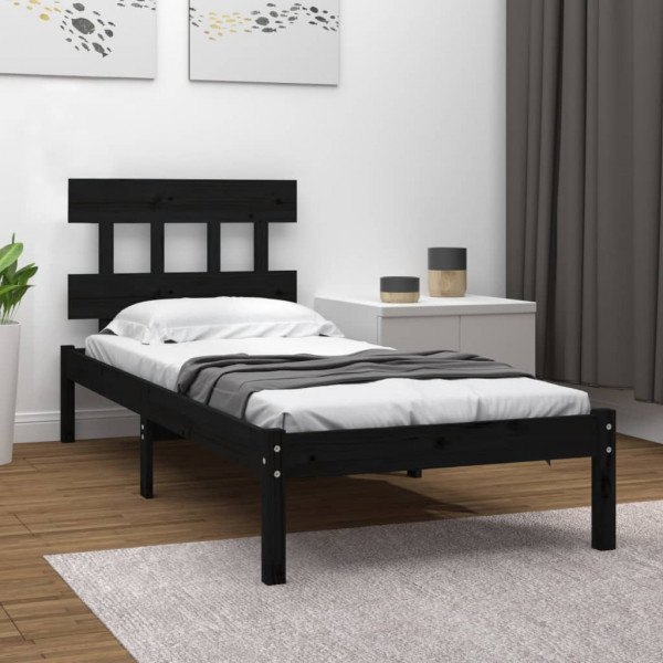 Estrutura de cama individual de madeira maciça preta 75x190 cm D