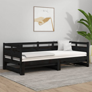 Sofá-cama removível em madeira maciça de pinho preto 2x(80x200) cm D