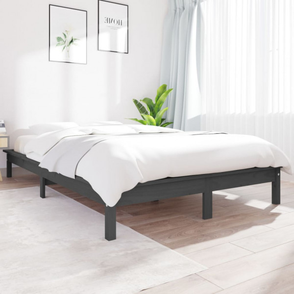 Estrutura de cama madeira maciça de pinho cinza 120x200 cm D