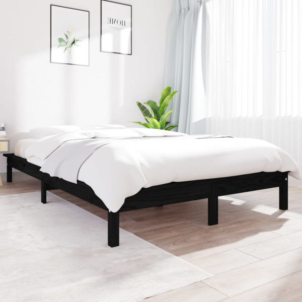 Estructura de cama de madera maciza pino negra 150x200 cm D