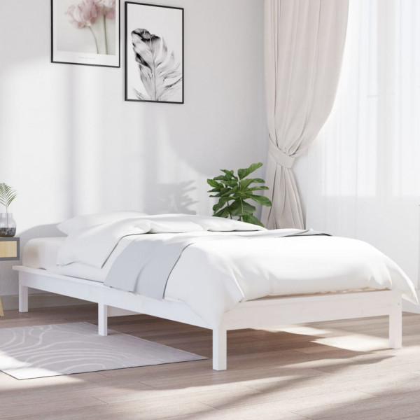 Estrutura de cama individual madeira maciça pinheiro branco 90x190 cm D