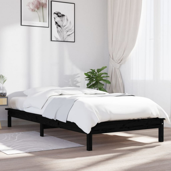 Estrutura de cama individual em madeira maciça de pinho preto 90x190 cm D