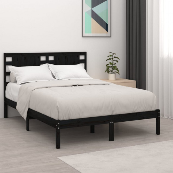 Estructura de cama de madera maciza de pino negra 140x190 cm D