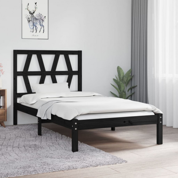Estrutura de cama individual madeira negra maciça 90x190 cm D