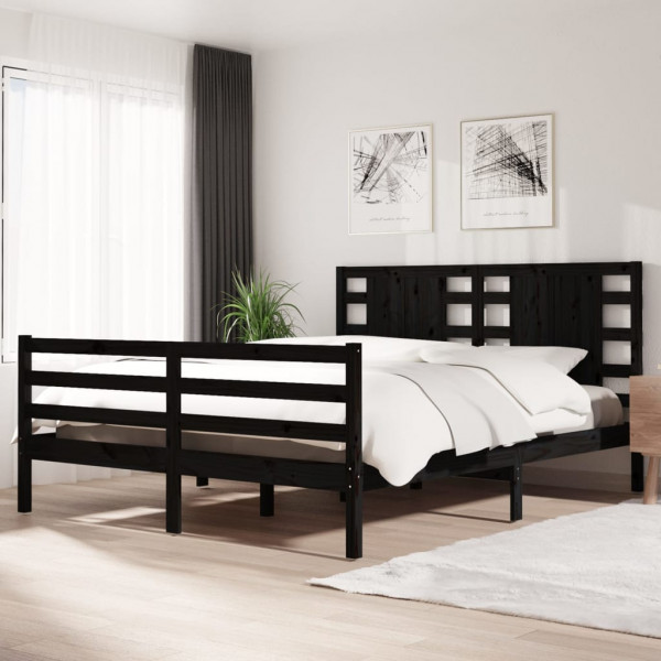 Estructura de cama madera maciza de pino negra 150x200 cm D