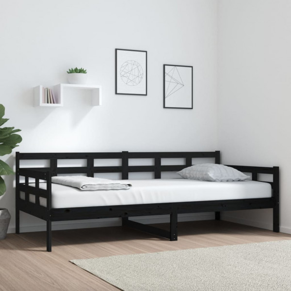 Sofá cama madera maciza de pino negro 90x200 cm D