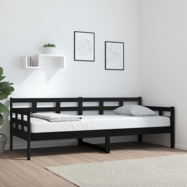 Sofá cama madeira maciça de pinho preto 80x200 cm D