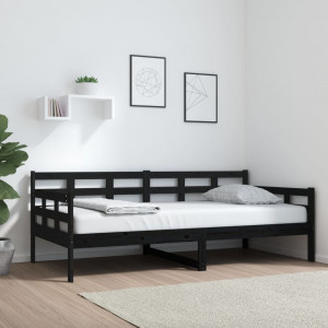 Sofá cama madeira maciça de pinho preto 90x190 cm D