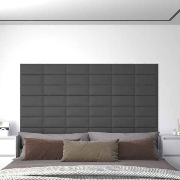 Paneles de pared 12 uds cuero sintético gris 30x15 cm 0.54 m² D