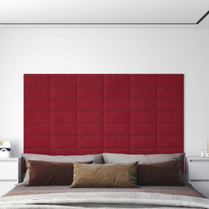 Paneles de pared 12 uds terciopelo rojo tinto 30x15 cm 0.54 m² D