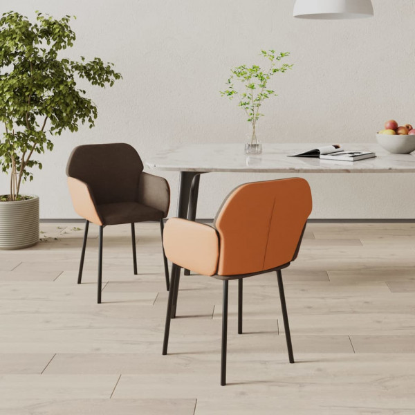 Cadeiras de jantar 2 unidades de couro sintético e tecido marrom D