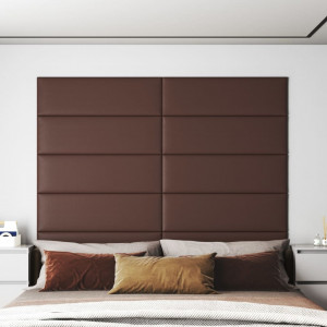 Paneles de pared 12 uds cuero sintético marrón 90x30 cm 3.24 m² D
