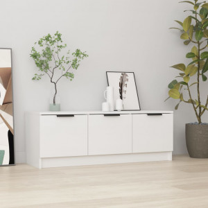 Mueble de TV madera contrachapada blanco brillo 102x35x36.5 cm D
