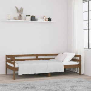 Sofá-cama em madeira de pinho maciça castanho mel 90x190 cm D