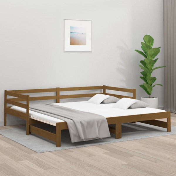 Sofá cama extraíble madera maciza pino marrón miel 2x(90x190)cm D