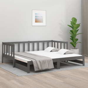 Sofá cama extraíble madera maciza de pino gris 2x(80x200) cm D