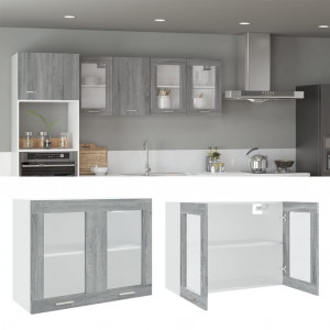 Armario vitrina colgante madera contrachapada gris 80x31x60 cm D