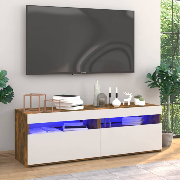 Muebles de TV con luces LED 2 uds roble ahumado 60x35x40 cm D