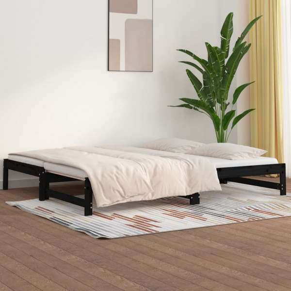 Sofá-cama removível em madeira maciça de pinho preto 2x(80x200) cm D
