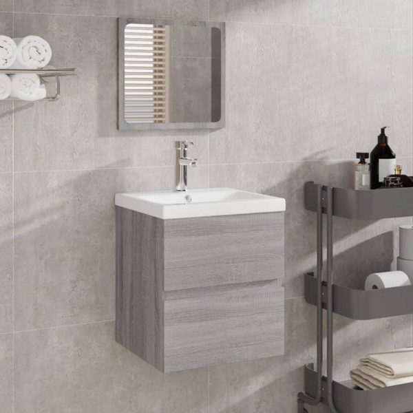 Armario de baño con espejo madera contrachapada gris Sonoma D