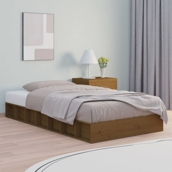 Estructura cama individual madera maciza marrón miel 75x190 cm D