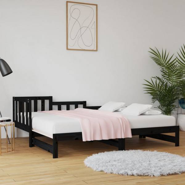 Sofá cama extraíble madera maciza de pino negro 2x(90x190) cm D