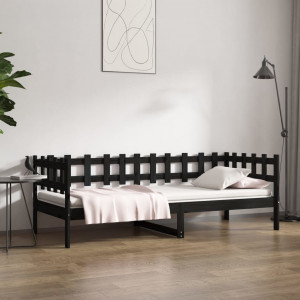 Sofá cama madeira maciça de pinho preto 90x200 cm D