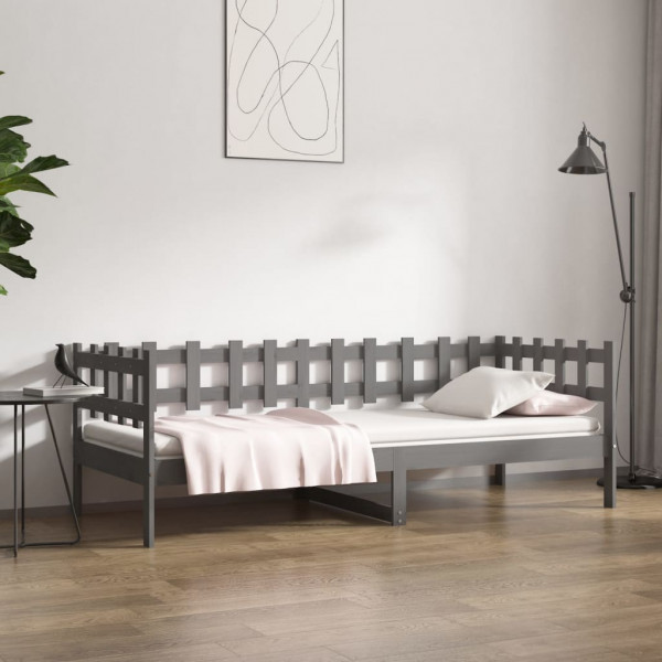 Sofá-cama em madeira de pinho maciça cinza 90x190 cm D