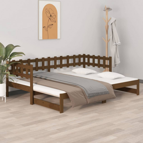 Sofá cama extraíble madera maciza pino marrón miel 2x(90x190)cm D