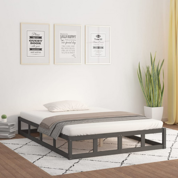 Estructura de cama de madera maciza gris King Size 150x200 cm D