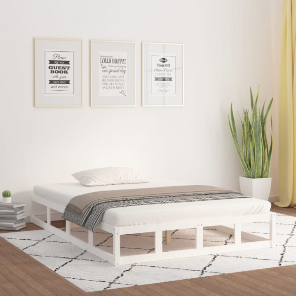 Estructura de cama doble de madera maciza blanca 135x190 cm D