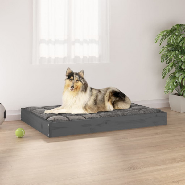 Cama de cão madeira maciça de pinho cinza 91,5x64x9 cm D