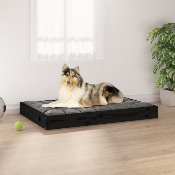 Cama de cão madeira maciça de pinho preto 91,5x64x9 cm D