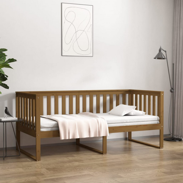 Sofá cama de madera maciza de pino marrón miel 90x190 cm D