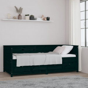 Sofá cama madeira maciça de pinho preto 90x200 cm D