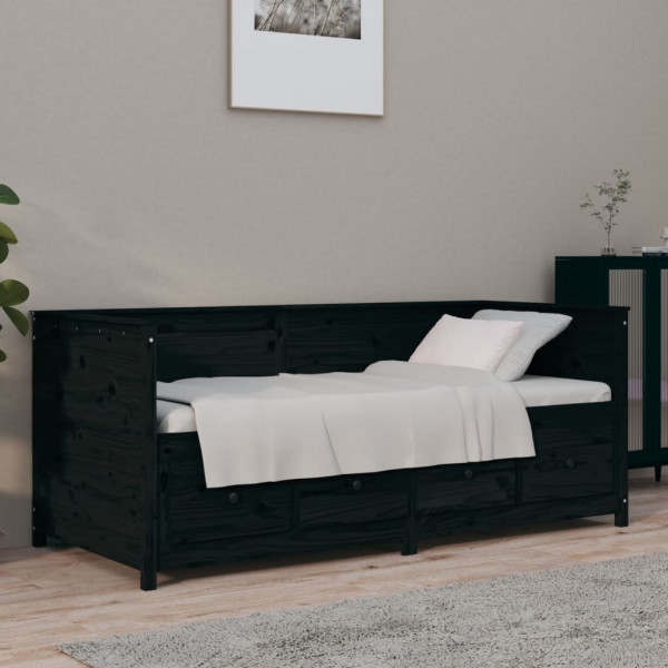 Sofá cama madeira maciça de pinho preto 90x190 cm D