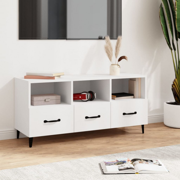 Mueble de TV madera contrachapada blanco 102x35x50 cm D
