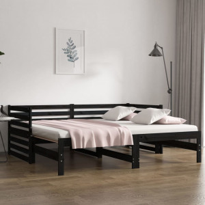 Sofá-cama removível em madeira maciça de pinho preto 2x(80x200) cm D