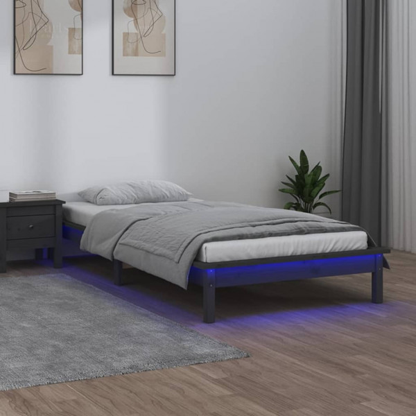 Estrutura de cama com LED madeira maciça cinza 100x200 cm D