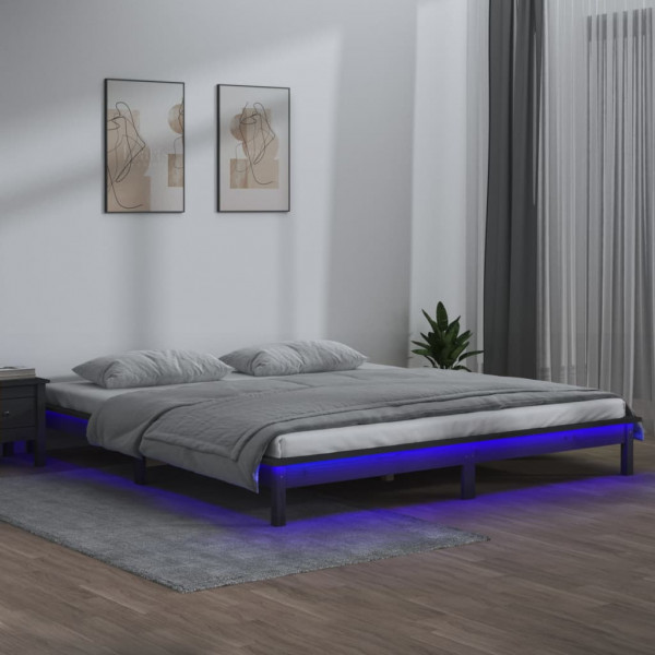 Estrutura de cama com LED madeira maciça cinza 120x200 cm D