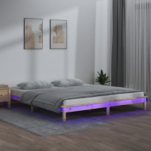 Estructura de cama con LED madera maciza King Size 150x200 cm D