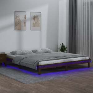 Estructura de cama con LED madera maciza marrón miel 150x200 cm D