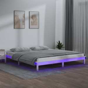 Estructura de cama con LED madera maciza blanca 160x200 cm D