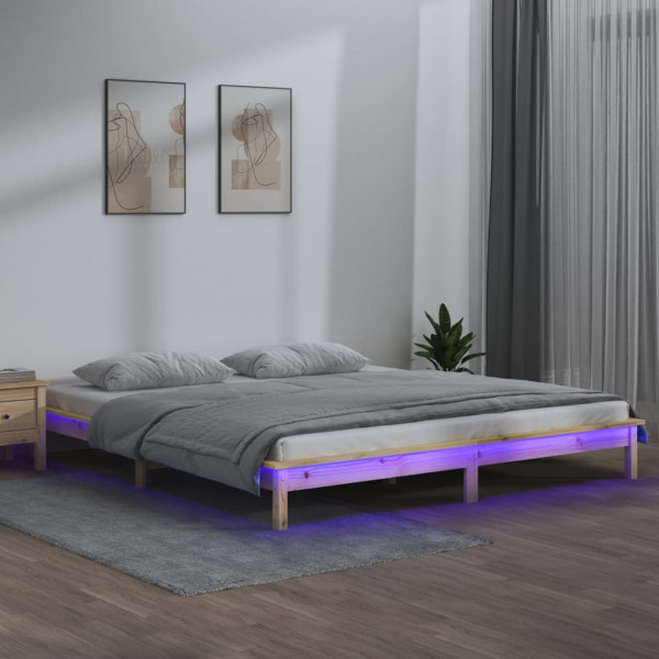 Estrutura de cama com LED Super King madeira maciça 180x200 cm D