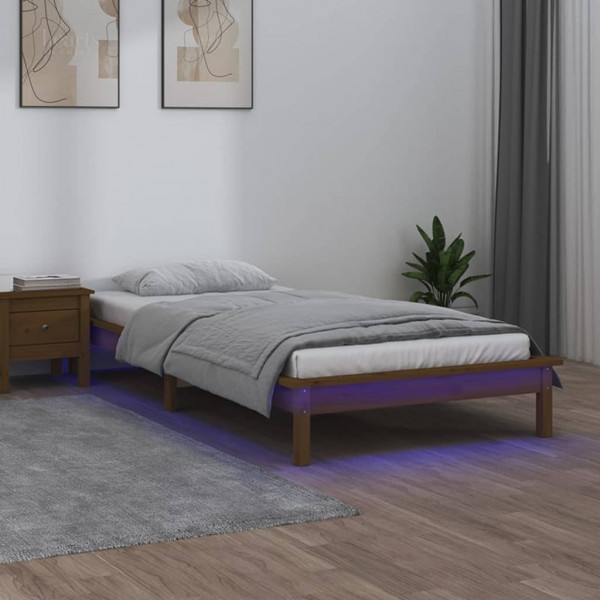 Estructura de cama con LED madera maciza marrón miel 90x190 cm D