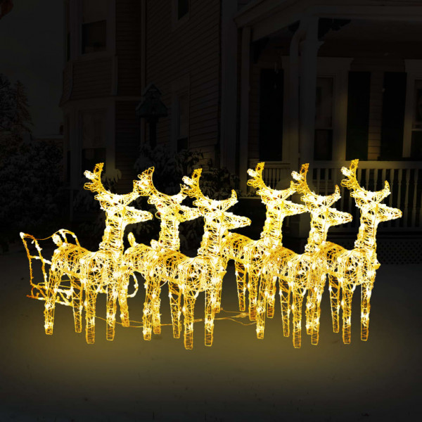 Decoración navideña de renos y trineo acrílico 320 LED D