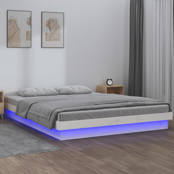 Estrutura de cama com LEDs madeira maciça branca 150x200 cm D
